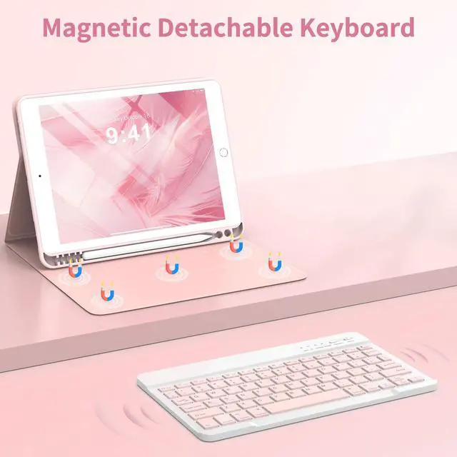 Alt view image 3 of 7 - Keyboard Case for iPad 9th/8th/7th Generation 2021/2020/2019, Compatible with iPad Air 3/Pro 10.5, Detachable Wireless Keyboard Case with Pencil Holder (Light Pink)