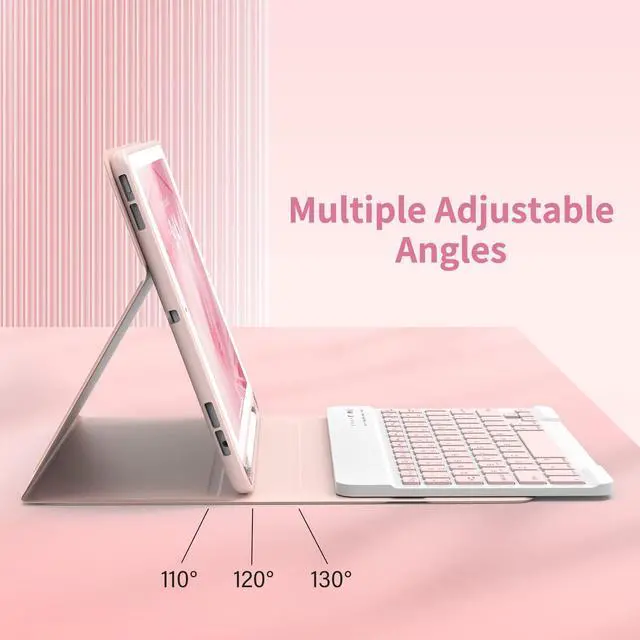Alt view image 4 of 7 - Keyboard Case for iPad 9th/8th/7th Generation 2021/2020/2019, Compatible with iPad Air 3/Pro 10.5, Detachable Wireless Keyboard Case with Pencil Holder (Light Pink)