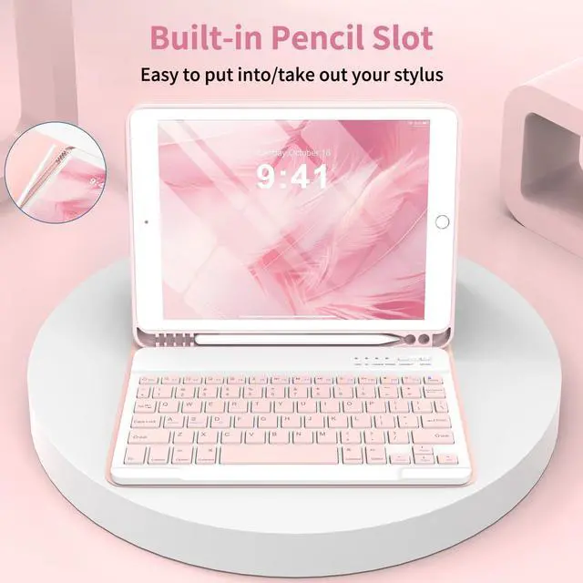 Alt view image 5 of 7 - Keyboard Case for iPad 9th/8th/7th Generation 2021/2020/2019, Compatible with iPad Air 3/Pro 10.5, Detachable Wireless Keyboard Case with Pencil Holder (Light Pink)