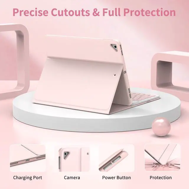 Alt view image 6 of 7 - Keyboard Case for iPad 9th/8th/7th Generation 2021/2020/2019, Compatible with iPad Air 3/Pro 10.5, Detachable Wireless Keyboard Case with Pencil Holder (Light Pink)