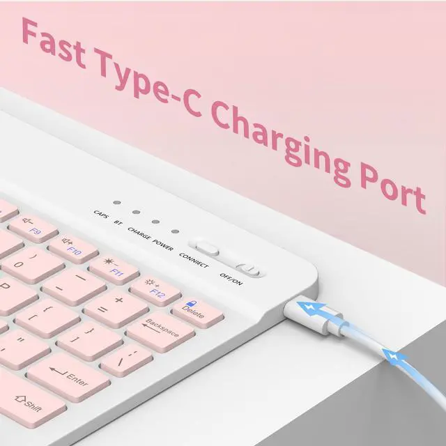 Alt view image 7 of 7 - Keyboard Case for iPad 9th/8th/7th Generation 2021/2020/2019, Compatible with iPad Air 3/Pro 10.5, Detachable Wireless Keyboard Case with Pencil Holder (Light Pink)