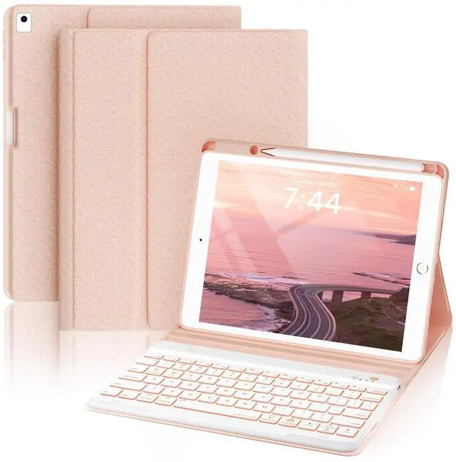 Main image of for iPad 9th Generation Case with Keyboard 10.2'' - 7 Color Backlit Wireless Keyboard Cover with Pencil Holder for iPad 9th/8th/7th Gen 10.2 inch, iPad Air 3rd Gen & iPad Pro 10.5" - Pink