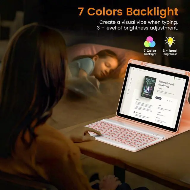 Alt view image 4 of 7 - for iPad 9th Generation Case with Keyboard 10.2'' - 7 Color Backlit Wireless Keyboard Cover with Pencil Holder for iPad 9th/8th/7th Gen 10.2 inch, iPad Air 3rd Gen & iPad Pro 10.5" - Pink