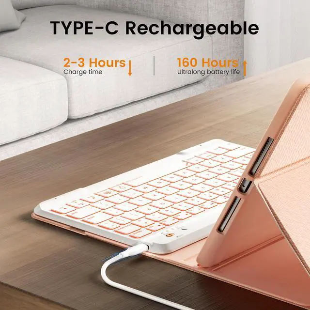 Alt view image 6 of 7 - for iPad 9th Generation Case with Keyboard 10.2'' - 7 Color Backlit Wireless Keyboard Cover with Pencil Holder for iPad 9th/8th/7th Gen 10.2 inch, iPad Air 3rd Gen & iPad Pro 10.5" - Pink