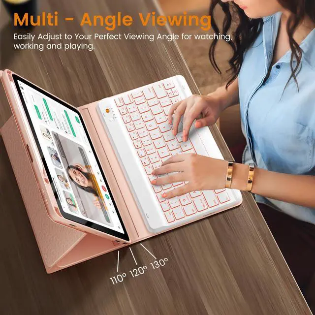 Alt view image 5 of 7 - for iPad 9th Generation Case with Keyboard 10.2'' - 7 Color Backlit Wireless Keyboard Cover with Pencil Holder for iPad 9th/8th/7th Gen 10.2 inch, iPad Air 3rd Gen & iPad Pro 10.5" - Pink