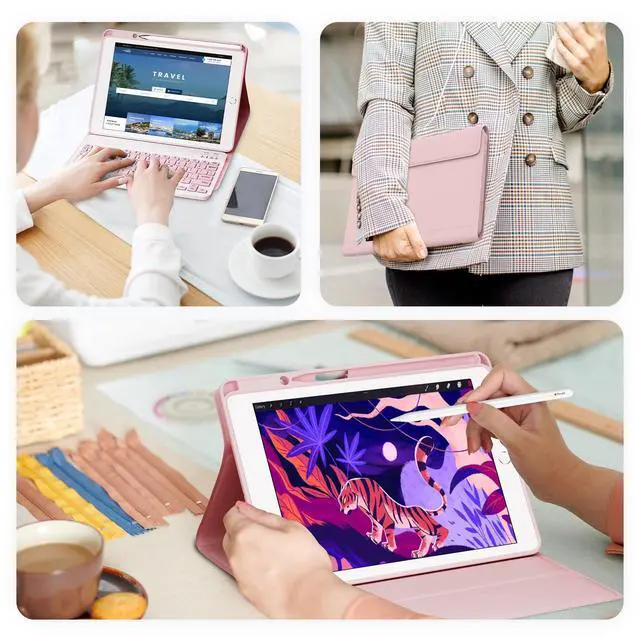 Alt view image 3 of 7 - Keyboard Case for iPad 9th Generation 10.2'', iPad 8th/7th, Premium Stain-Resistant Detachable Wireless Keyboard Adjustable Grooves Case with Pencil Holder for iPad Pro 10.5/Air 3rd Gen(Pink)