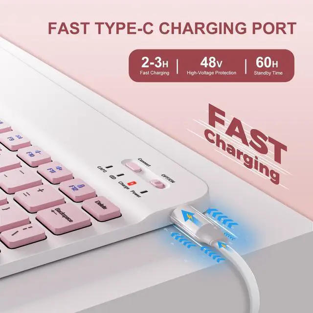 Alt view image 5 of 7 - Keyboard Case for iPad 9th Generation 10.2'', iPad 8th/7th, Premium Stain-Resistant Detachable Wireless Keyboard Adjustable Grooves Case with Pencil Holder for iPad Pro 10.5/Air 3rd Gen(Pink)