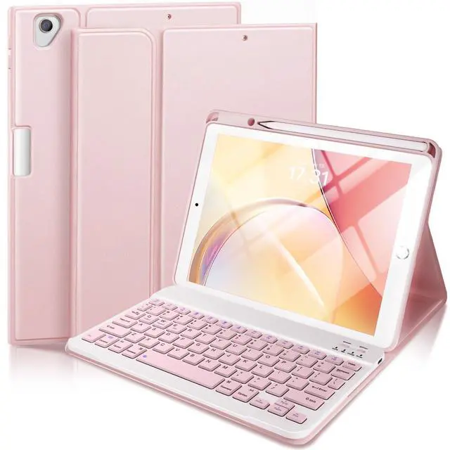 Main image of Keyboard Case for iPad 9th Generation 10.2'', iPad 8th/7th, Premium Stain-Resistant Detachable Wireless Keyboard Adjustable Grooves Case with Pencil Holder for iPad Pro 10.5/Air 3rd Gen(Pink)