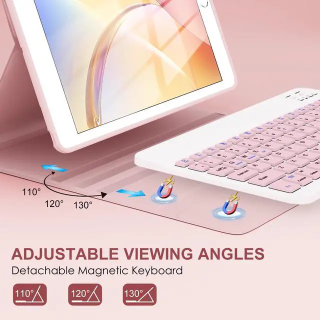 Alt view image 6 of 7 - Keyboard Case for iPad 9th Generation 10.2'', iPad 8th/7th, Premium Stain-Resistant Detachable Wireless Keyboard Adjustable Grooves Case with Pencil Holder for iPad Pro 10.5/Air 3rd Gen(Pink)
