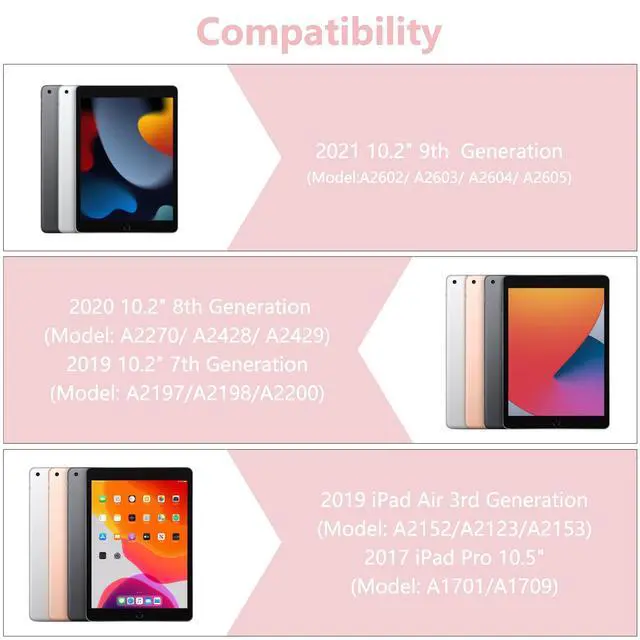 Alt view image 2 of 7 - iPad 9th Generation Case with Keyboard 10.2 Inch - Detachable Slim Cover with Pencil Holder, Compatible with iPad 8th/7th Gen, Pro 10.5, Air 3rd (Pink)