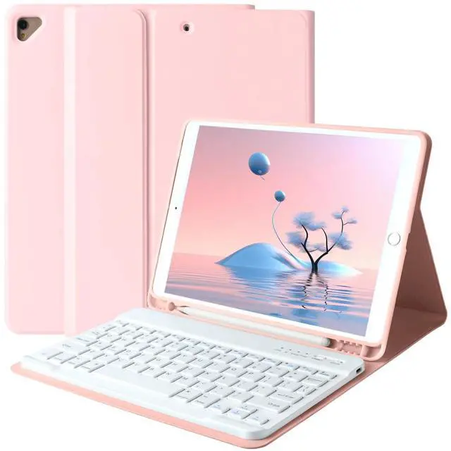 Main image of iPad 9th Generation Case with Keyboard 10.2 Inch - Detachable Slim Cover with Pencil Holder, Compatible with iPad 8th/7th Gen, Pro 10.5, Air 3rd (Pink)