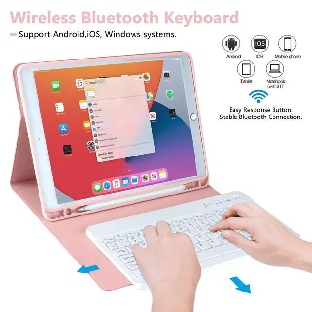 Alt view image 3 of 7 - iPad 9th Generation Case with Keyboard 10.2 Inch - Detachable Slim Cover with Pencil Holder, Compatible with iPad 8th/7th Gen, Pro 10.5, Air 3rd (Pink)