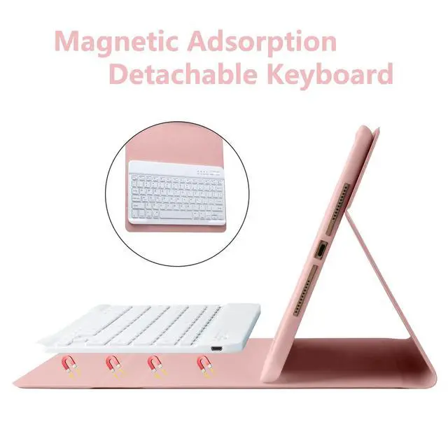 Alt view image 5 of 7 - iPad 9th Generation Case with Keyboard 10.2 Inch - Detachable Slim Cover with Pencil Holder, Compatible with iPad 8th/7th Gen, Pro 10.5, Air 3rd (Pink)