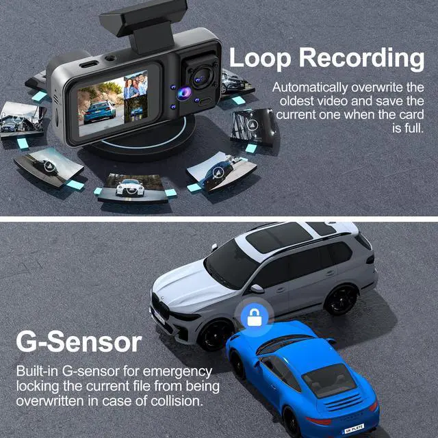 Alt view image 4 of 6 - 4K 3 Dash Cam with 64GB Card, 4K+1080P+1440P Dash Cam Front and Rear Inside, Dash Camera for Cars with Motion Detection, 24H Parking Mode, Super Night Vision, Loop Recording