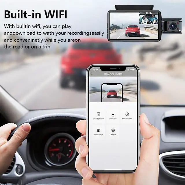 Alt view image 4 of 7 - Dash Cam Front and Rear, 1080P Dual Dash Camera, WiFi & App Control, IR Night Vision, 170° Wide Angle, G-Sensor, Parking Mode, 24/7 Loop Recording, 64GB Micro SD Card Included Black