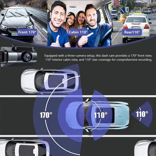 Alt view image 3 of 7 - Dash Cam Front and Rear, 1080P Dual Dash Camera, WiFi & App Control, IR Night Vision, 170° Wide Angle, G-Sensor, Parking Mode, 24/7 Loop Recording, 64GB Micro SD Card Included Black