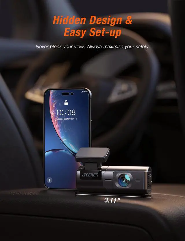 Alt view image 6 of 7 - 2.5K Dash Cam WiFi Dash Camera for Cars, Mini Car Camera 1440P Front Dashcams with App, Free 32GB Card, Night Vision, WDR, G-Sensor, Loop Recording, 24H Parking Mode Supports