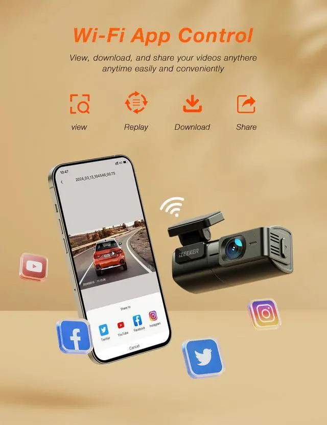 Alt view image 5 of 7 - 2.5K Dash Cam WiFi Dash Camera for Cars, Mini Car Camera 1440P Front Dashcams with App, Free 32GB Card, Night Vision, WDR, G-Sensor, Loop Recording, 24H Parking Mode Supports