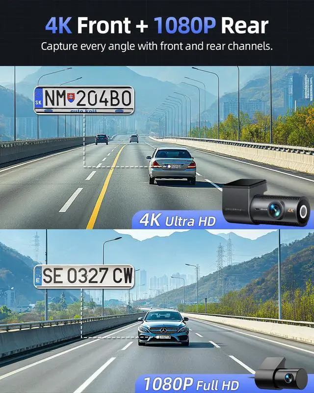 Alt view image 2 of 7 - 4K Dash Cam Front and Rear, 64GB SD Card, 1.5 IPS Display Car Camera, 5Ghz WiFi+App Control, Night Vision, 24H Parking Mode, G-Sensor, WDR, 170° Wide Angle, 4K+1080P Dual Dash Camera for Cars