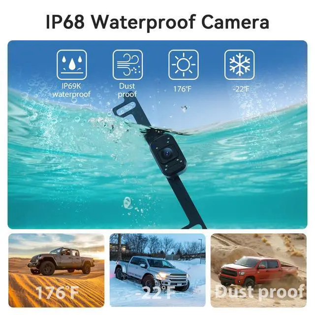 Alt view image 5 of 7 - Camera, 1080P IR Night Vision with Monitor, Easy Setup Plug-Play Rear View Camera, 150 Degrees Wide Angle, IP68 Waterproof, 4.3" Display for Car Truck SUV