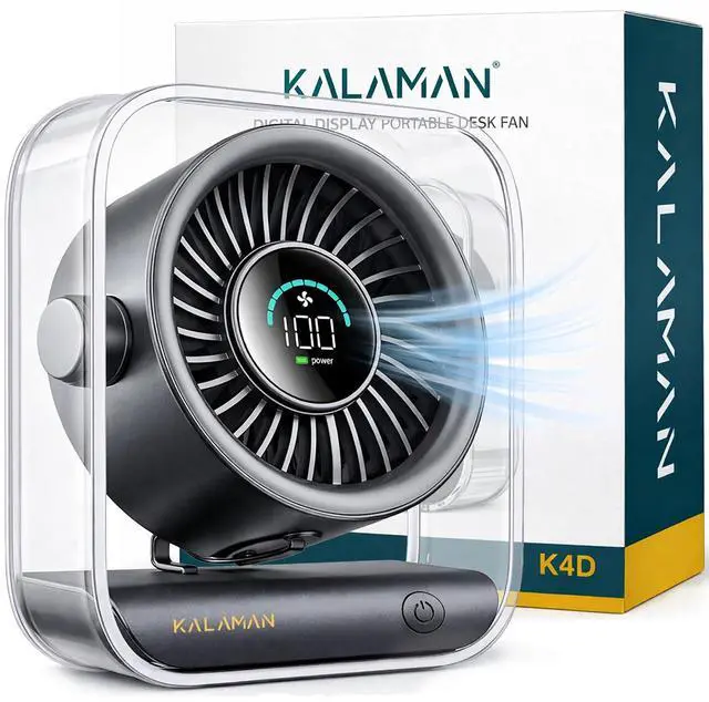 Main image of Desk Fan, 4000mAh Quiet Table Fan with Turbo Airflow, 6-Gear Speed Digital Display & 30° Adjustable Tilt, Rechargeable Battery Portable Fan for Home, Office, Travel (Black)