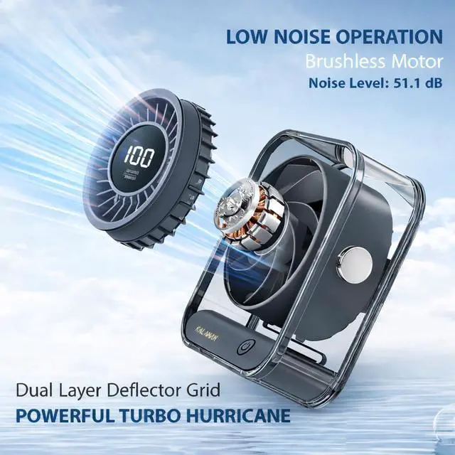 Alt view image 3 of 7 - Desk Fan, 4000mAh Quiet Table Fan with Turbo Airflow, 6-Gear Speed Digital Display & 30° Adjustable Tilt, Rechargeable Battery Portable Fan for Home, Office, Travel (Black)