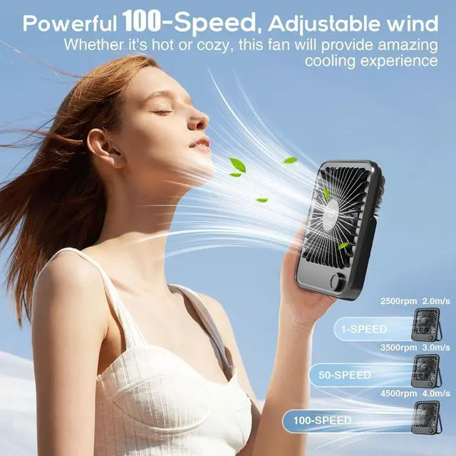 Alt view image 2 of 7 - Rechargeable Portable Travel Fan - USB Desk Fan with 100 Wind Speeds Small Fan with Digital Display Quiet Desktop Personal Fans for Cruise Ship Office Outdoor Bedroom