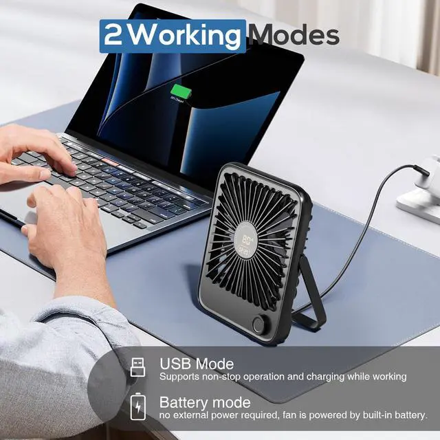 Alt view image 4 of 7 - Rechargeable Portable Travel Fan - USB Desk Fan with 100 Wind Speeds Small Fan with Digital Display Quiet Desktop Personal Fans for Cruise Ship Office Outdoor Bedroom