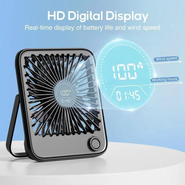 Alt view image 5 of 7 - Rechargeable Portable Travel Fan - USB Desk Fan with 100 Wind Speeds Small Fan with Digital Display Quiet Desktop Personal Fans for Cruise Ship Office Outdoor Bedroom