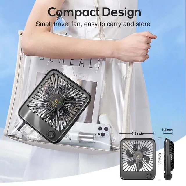 Alt view image 6 of 7 - Rechargeable Portable Travel Fan - USB Desk Fan with 100 Wind Speeds Small Fan with Digital Display Quiet Desktop Personal Fans for Cruise Ship Office Outdoor Bedroom