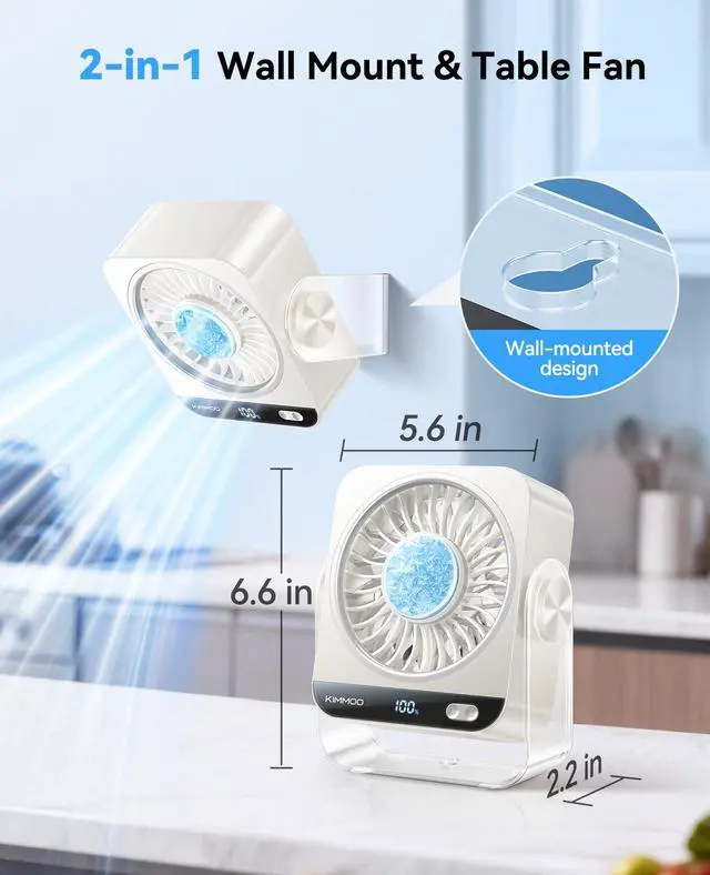 Alt view image 6 of 7 - USB Desk Fan for Bedroom, 199 Speeds Turbo Airflow, Portable Fan with Ice Cooling, Digital Display Quiet Table Fan, 270° Rotating Small Rechargeable Battery Desktop Fans for Home Office (White)