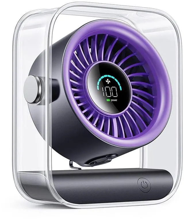 Main image of USB Rechargeable Desk Fan, Small Portable Table Fan with 100 Speeds Turbo Airflow, 90° Tilt Quiet Desktop Fan for Bedroom with LED Display, Personal Cooling Fan for Travel Office Camping, Purple