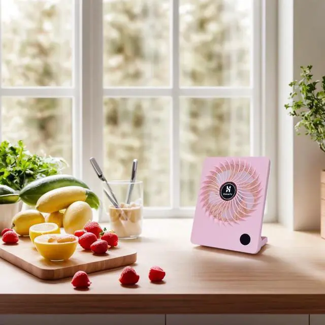 Alt view image 6 of 7 - Personal Battery Operated Desk Fan, Rechargeable Fan, 2000mAh Battery, Power Display and 180° Tilt Folding, Ultra Quiet and Portable, Office, Camping, in Car (White), Compact