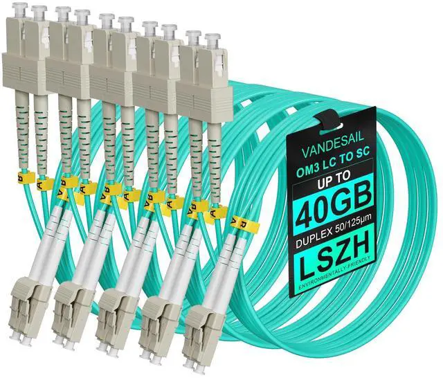 Main image of LC to SC 5 Pack Fiber Patch Cables, Fiber Jumper Optical OM3 Duplex Multi Mode Patch Cords -2m(6.56ft) LSZH 50/125µm