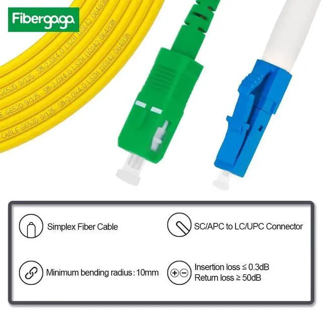 Alt view image 2 of 6 - 1m(3ft) OS2 LC/UPC to SC/APC Fiber Patch Cable, Single Mode, Simplex, Length Option: 0.5M(1.6ft)-50m(164ft) 9/125µm 2.0mm Diameter Fiber Optic Cable, OS1/OS2 Compatible