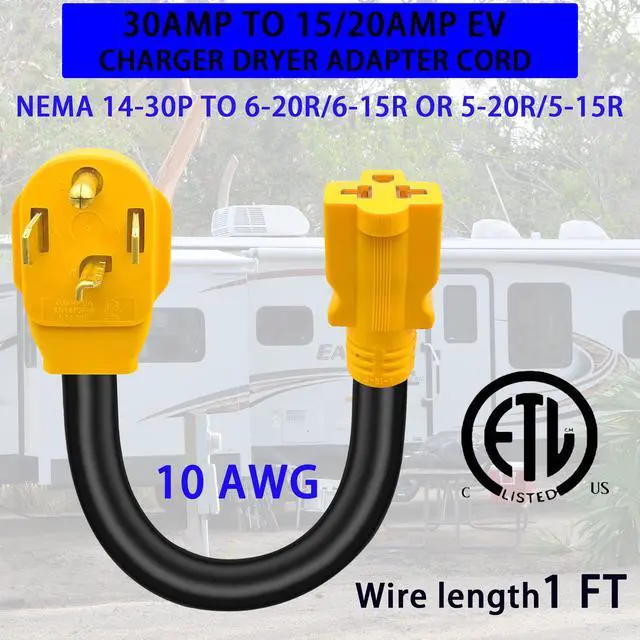 Alt view image 3 of 6 - Welding Machine Plug Adapter,NEMA 14-30P to 6-20/15R or 5-20/15R RV EV Adapter Wire,Compatible with NEMA 30 Amps 4-pin 240V to 20/15 Amps 3-Pin 240V 6-20/15R or 5-20/15R T Blade,STW 10 AWG