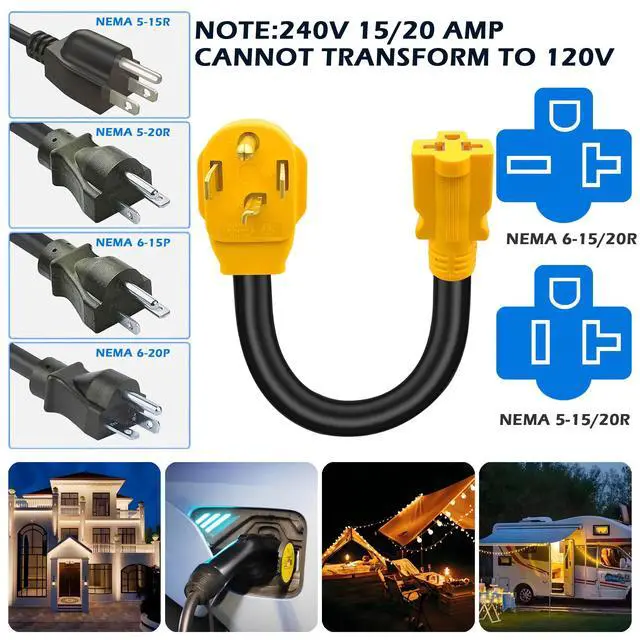 Alt view image 6 of 6 - Welding Machine Plug Adapter,NEMA 14-30P to 6-20/15R or 5-20/15R RV EV Adapter Wire,Compatible with NEMA 30 Amps 4-pin 240V to 20/15 Amps 3-Pin 240V 6-20/15R or 5-20/15R T Blade,STW 10 AWG