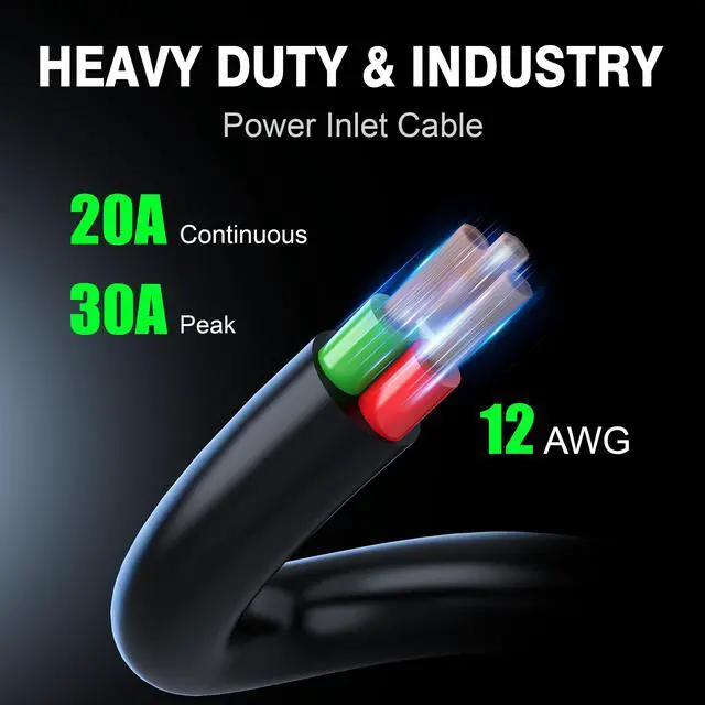 Alt view image 3 of 7 - New 20A 125V AC Port Plug, 12AWG Heavy-Duty RV Shore Power Inlet Plug with 5-in-1 T-Blade Adapter & 6FT Cord, Waterproof AC Power Inlet Socket Integrated Outdoor Electrical Outlet Receptacle