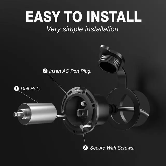 Alt view image 5 of 7 - New 20A 125V AC Port Plug, 12AWG Heavy-Duty RV Shore Power Inlet Plug with 5-in-1 T-Blade Adapter & 6FT Cord, Waterproof AC Power Inlet Socket Integrated Outdoor Electrical Outlet Receptacle
