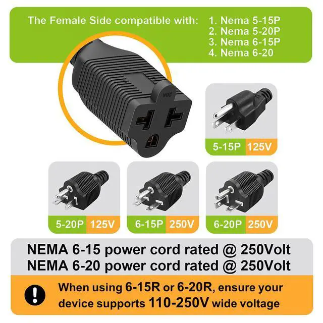 Alt view image 4 of 7 - Heavy Duty 4-in-1 On/Off Switch Extension Cord 12-AWG 15A Household Plug to 20A T Blade Adapter Cable with Heavy Duty Double Break 23A 125V Inline Switch, L=40CM
