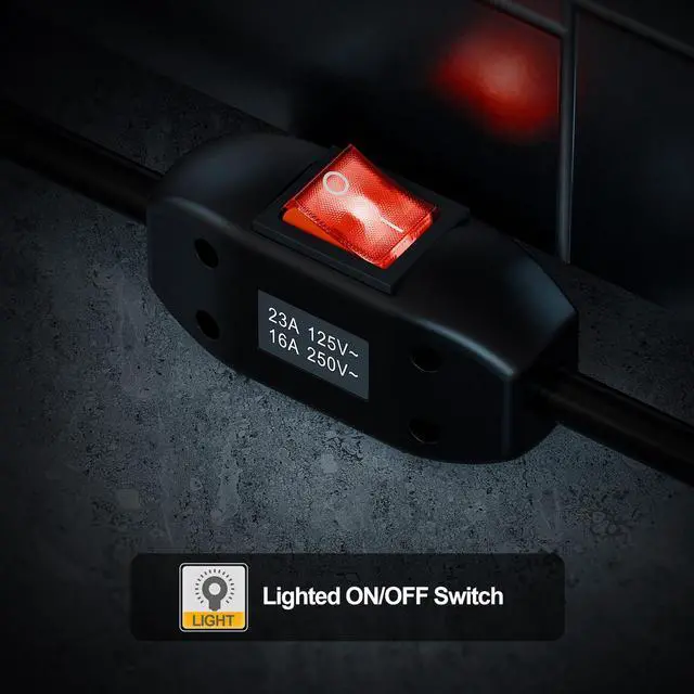 Alt view image 7 of 7 - Heavy Duty 4-in-1 On/Off Switch Extension Cord 12-AWG 15A Household Plug to 20A T Blade Adapter Cable with Heavy Duty Double Break 23A 125V Inline Switch, L=40CM