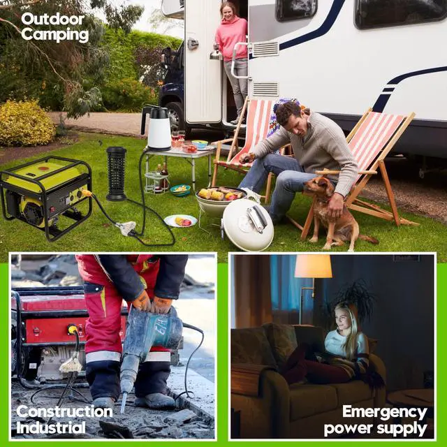 Alt view image 6 of 7 - 30 Amp to 20 Amp 110 Generator RV Electric Cables, NEMA L14-30P to 4X 5-15R/5-20R Generator Distribution Adapter 4 Prong 30 Amp to 15 Amp/20Amp with Lighted End STW 10 AGW 1FT