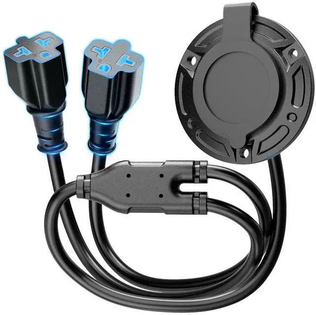 Main image of New 20A 125V AC Port Plug,12AWG Heavy-Duty RV Shore Power Inlet Plug with 5-in-1 T-Blade Adapter & Dual 16'' Cord,Waterproof AC Power Inlet Socket Outlet Box Integrated Outdoor Electrical Receptacle