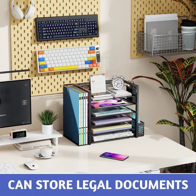 Alt view image 2 of 7 - 6 Tier Desk File Organizer, Paper Letter Tray Organizer with File Holder and Pen Container, Black
