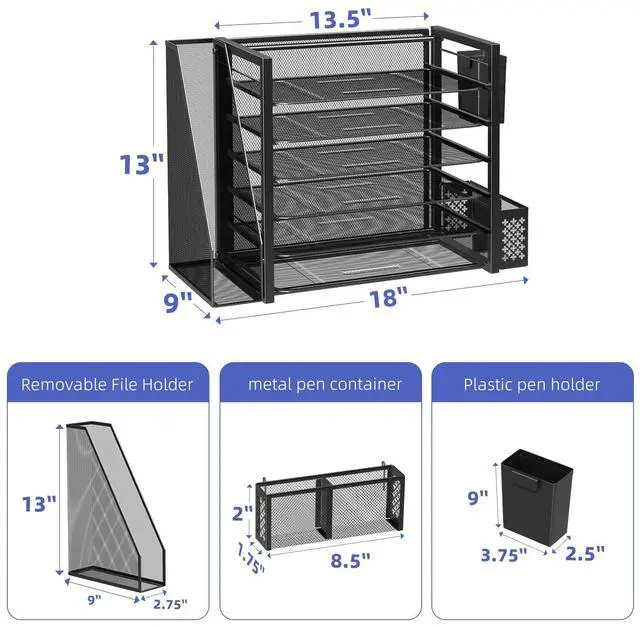 Alt view image 3 of 7 - 6 Tier Desk File Organizer, Paper Letter Tray Organizer with File Holder and Pen Container, Black