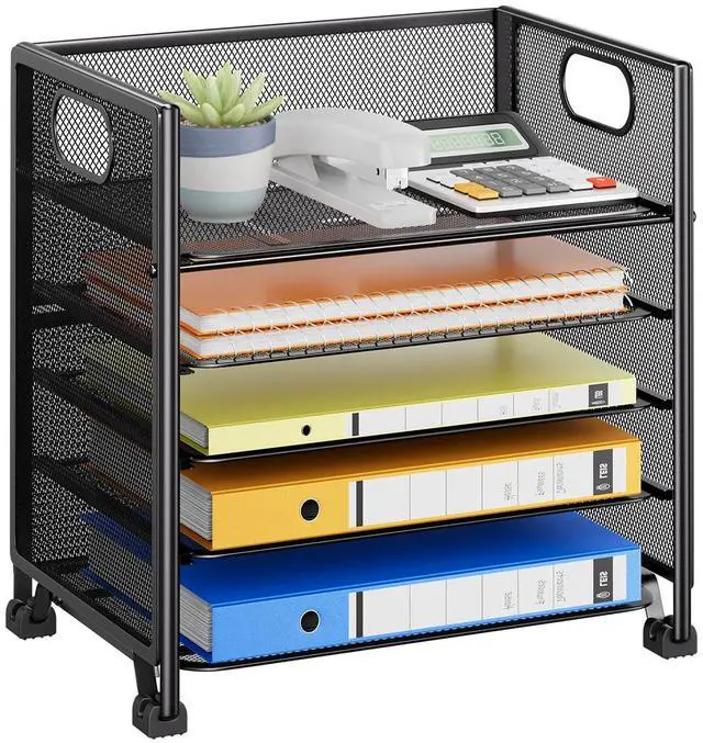 Main image of 5-Tier Paper Organizer for Desk Letter Tray & File Holder with Handle, Metal Mesh Desktop Document Shelf for Office, Black