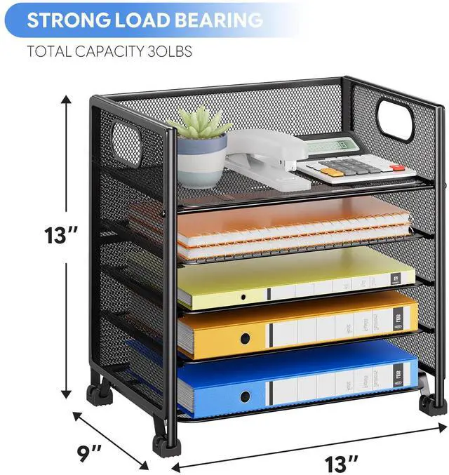 Alt view image 3 of 7 - 5-Tier Paper Organizer for Desk Letter Tray & File Holder with Handle, Metal Mesh Desktop Document Shelf for Office, Black
