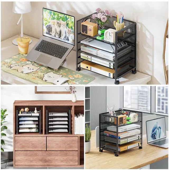 Alt view image 7 of 7 - 5-Tier Paper Organizer for Desk Letter Tray & File Holder with Handle, Metal Mesh Desktop Document Shelf for Office, Black