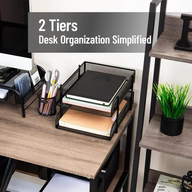 Alt view image 2 of 7 - Stackable Paper Tray, Desktop Organizer, File Storage, Office, Metal Mesh, 2 Pcs, Black