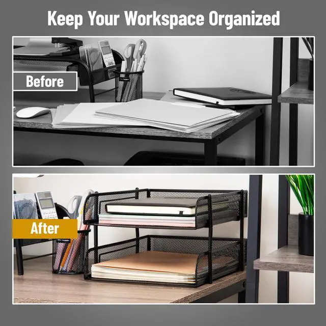 Alt view image 5 of 7 - Stackable Paper Tray, Desktop Organizer, File Storage, Office, Metal Mesh, 2 Pcs, Black